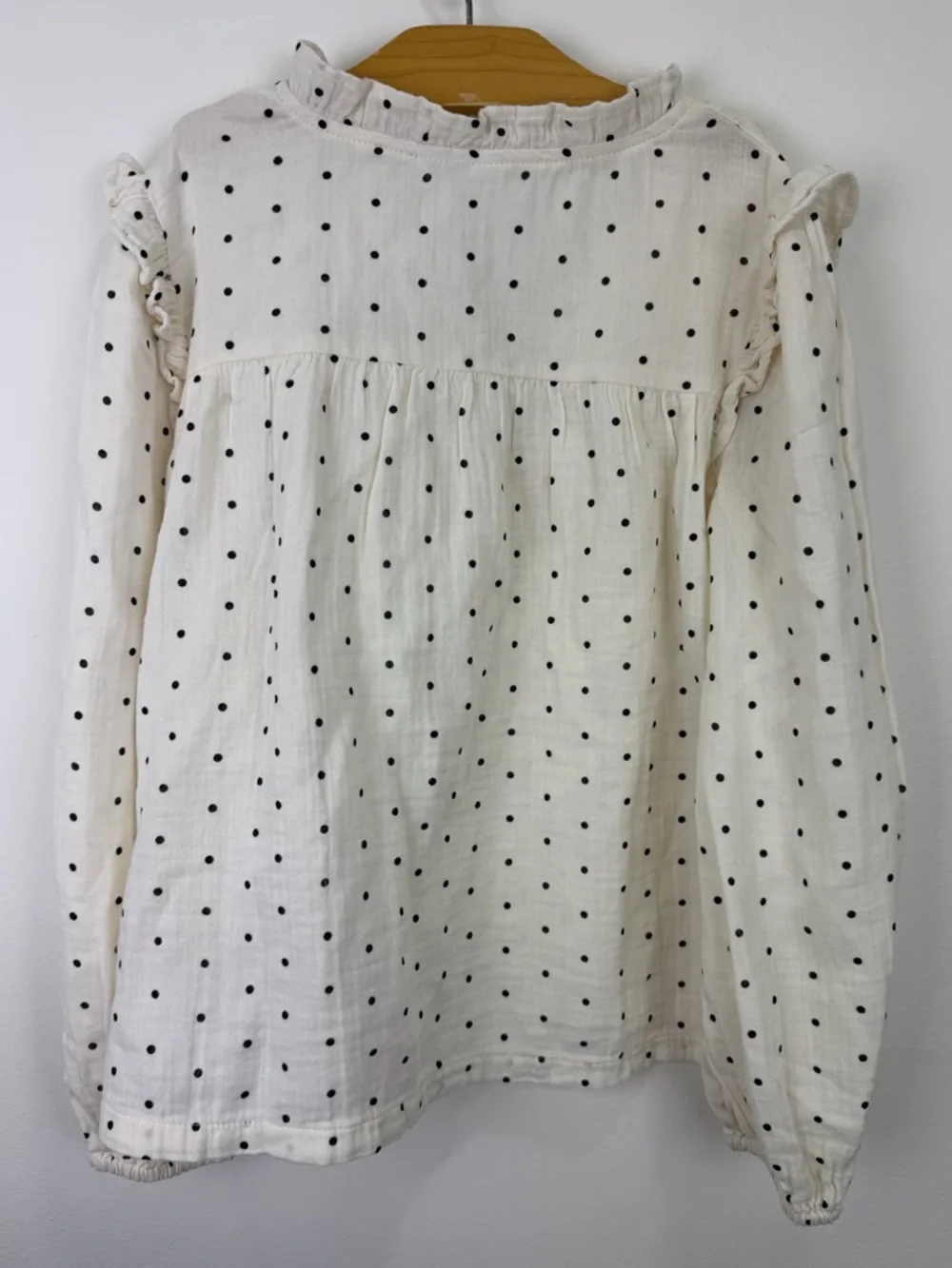 Gap Kids Cream Polka Dot Ruffle Long Sleeve Blouse Cotton Core XL 12